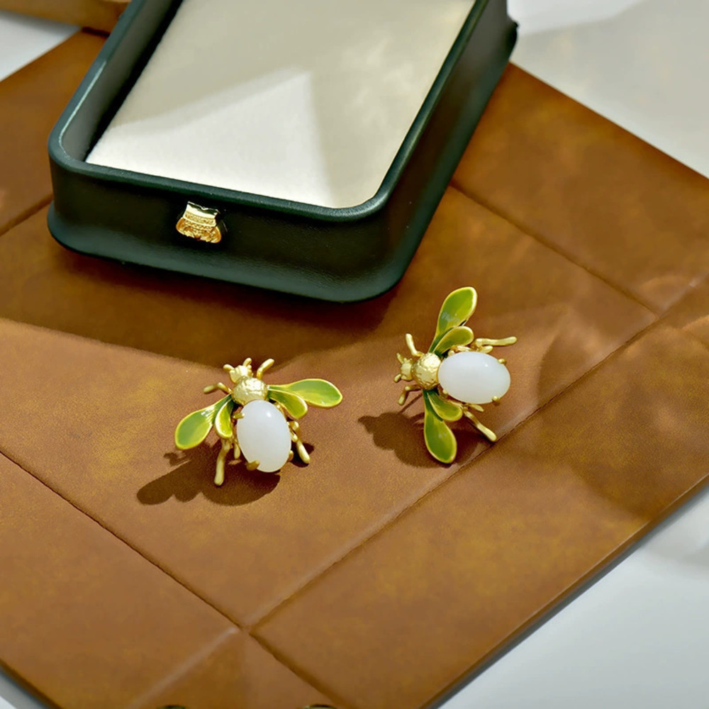 vintage Enamel Bee Stud Earrings Statement